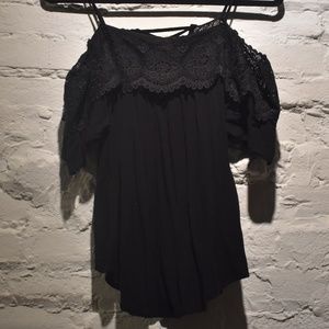 Cold Shoulder Lace Black Top